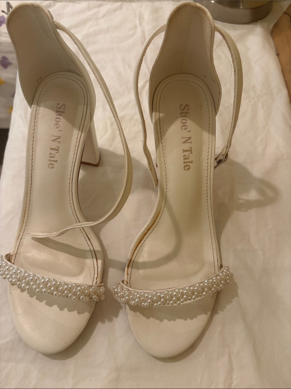Women's Ivory Pearl-Embellished Slingback Heels